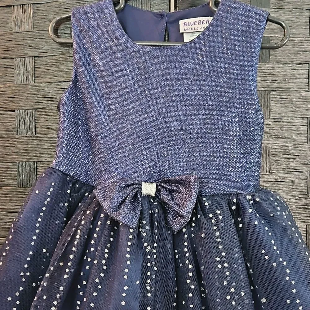 Blueberi Boulevard Girls Blue Glitter Fit & Flare Dress Size 5 Special Occasion